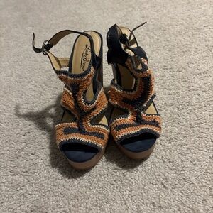 Lucky Brand Women's Wedges - Navy and Orange Crochet